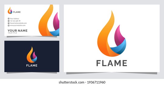 3d Gradient modern color Flame logo design with business card