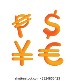 3D Gradient Money Symbols
Peso Sign, Dollar Sign, Yen Sign, and Euro Sign