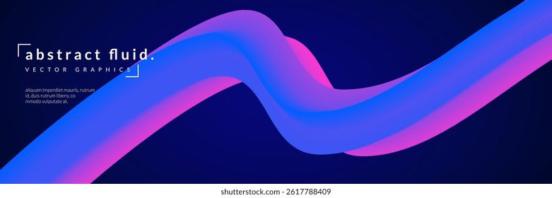 3d Gradient Shape. Beautiful Abstract Liquid Fluid Background. Color Design For Creative Bg. Wavy Line Illustration With Futuristic Ribbon Concept. Blue And Purple 3d Gradient Shape.