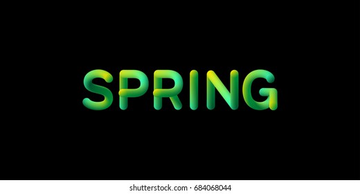 3d gradient Spring season sign. Typographic minimalistic element. Vibrant blended gradient label. Liquid color. Creativity concept. Visual communication poster design. Vector illustration.