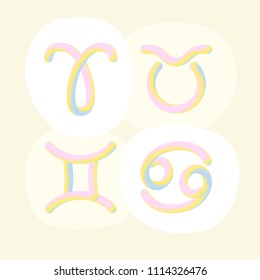 3d gradient trendy horoscope signs. Zodiac symbols set in vector. Aries, Taurus, Gemini, Cancer. Creative design concept