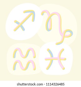 3d gradient trendy horoscope signs. Zodiac symbols set in vector. Pisces, Aquarius, Capricorn, Sagittarius. Creative design concept