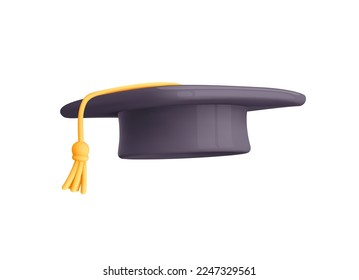 3d graduate hat icon. Student cap throw in realistic minimal style. Education, training, knowledge concept. Vector cartoon illustration