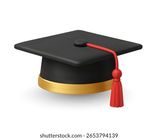 Casquillo o sombrero de la graduación 3D, aislado en el fondo blanco. Icono del sombrero de la graduación en Vector 3d