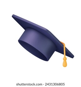 3d Graduation cap icon. High school college university complete. College cap, mortar board. Education, degree ceremony concept. 3d rendering. Vector illustration