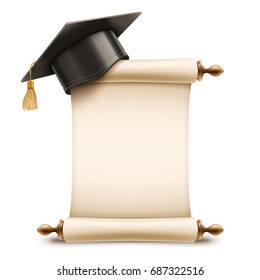 3D Graduation Cap on Diploma Scroll