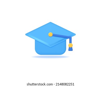 3d graduation cap realistic icon vector illustration design. College cap, mortar board. Education, degree ceremony vector illustrations