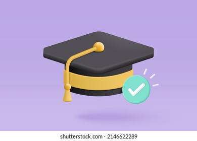 3D graduation of university, college for student concept. graduation hat and diploma cartoon style with bubble background. 3d vector education diploma for student study success render illustration