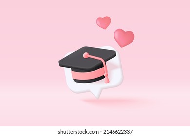 3D graduation of university, college for student concept. graduation hat and diploma cartoon style with bubble background. 3d vector education diploma for student study success render illustration