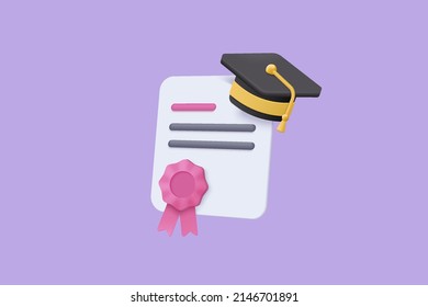 3D graduation of university, college for student concept. graduation hat and diploma cartoon style with clipboard check list. 3d vector education diploma for student study success render illustration svg