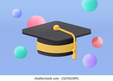 3D graduation of university, college for student concept. graduation hat and diploma cartoon style with bubble background. 3d vector education diploma for student study success render illustration