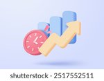 3D graph up with alert notice icon for finance statistic, sell and buy report. analyzing investment money cash and exchange with finance. 3d trading stock report icon vector render illustration