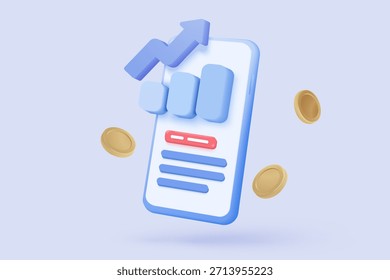 Gráfico en 3D con el icono de aviso de alerta para la estadística de finanzas, informe de venta y compra. análisis de dinero de inversión en efectivo e intercambio con finanzas. Ilustración de renderizado de Vector de icono de informe de acciones comerciales 3D