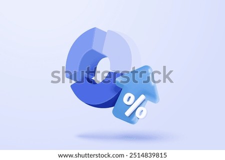 3D graph up with alert notice icon for finance statistic, sell and buy report. analyzing investment money cash and exchange with finance. 3d trading stock report icon vector render illustration