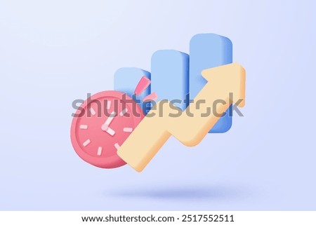 3D graph up with alert notice icon for finance statistic, sell and buy report. analyzing investment money cash and exchange with finance. 3d trading stock report icon vector render illustration