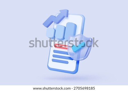 3D graph up with alert notice icon for finance statistic, sell and buy report. analyzing investment money cash and exchange with finance. 3d trading stock report icon vector render illustration