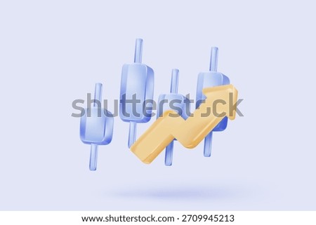 3D graph up with alert notice icon for finance statistic, sell and buy report. analyzing investment money cash and exchange with finance. 3d trading stock report icon vector render illustration