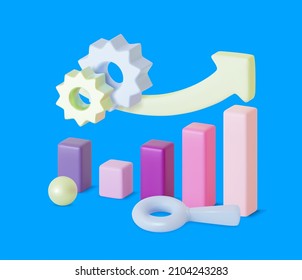 3 d Flecha Gráfica con Estilo de caricatura plasticina en un fondo azul. Ejemplo vectorial del progreso de la financiación del crecimiento