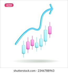3d graph and arrow icon in cartoon style. The concept of business and finance growth analytics. Vector illustration.