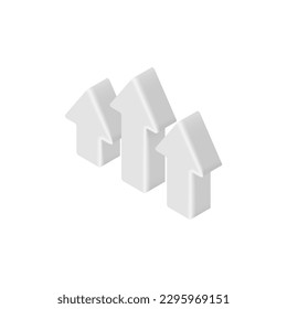 3D graph arrows icon. Vector isometric data visualization element. 3 arrows isolated on white background. 3D marketing design element, Business, financial infographics chart for app, web, advert.