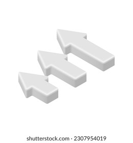 3D graph arrows icon. Vector isometric chart, data visualization element. 3 arrows isolated on white background. 3D marketing design element, Business, financial infographics for app, web, advert.