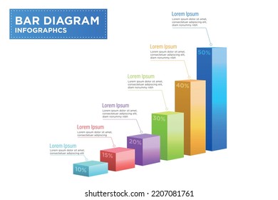 3d graph bar diagram chart for business statistics. Vector infographic with steps and options.