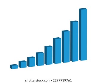 3D Graph Data Growth Bar Blue Treppe Schritt zu Wachstum Erfolg Vektorgrafik. 3d Fortschritt und vorwärts Errungenschaft kreatives Konzept. Balkendiagramm der blauen Balken.