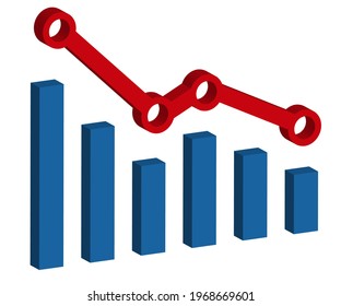 3d graph with decrease report. Diagram with recession and bankruptcy progress. Business and finance vector illustration