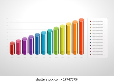 3d graph growth progress vector illustration 