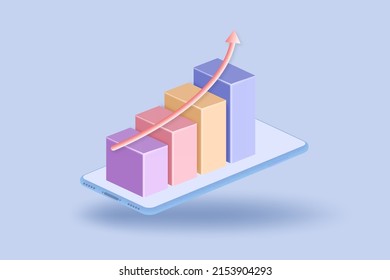 Icono de gráfico 3d para la nueva idea de negocio. Excelente gráfica de negocios en el móvil. bajo concepto de solución creativa en representación vectorial 3D. 3d objetivo para los negocios, las finanzas, el concepto de inversión. ilustración vectorial.