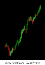 3d graph on black background. Chart. Rising prices for purchase and sale tokens. Investment trusts REITs. Candlestick. Cryptographic. Crypto. Stick index. World stock market indices. Vertical vector.