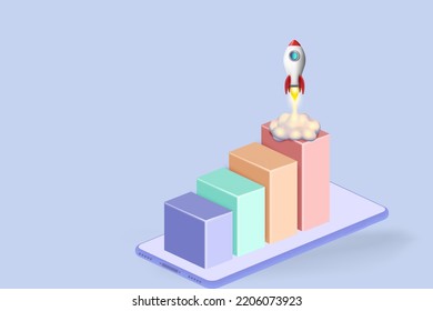 3d gráfico con icono de cohete para negocios nueva idea. Excelente gráfica de negocios en el móvil. bajo concepto de solución creativa en representación vectorial 3D. 3d objetivo para los negocios, las finanzas, el concepto de inversión.