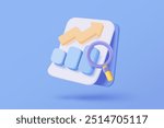 3D graph up with search notice icon for finance statistic, sell and buy report. analyzing investment money cash and exchange with finance. 3d trading stock report icon vector render illustration