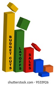 3d graph showing cuts to budget layoffs and sales - vector