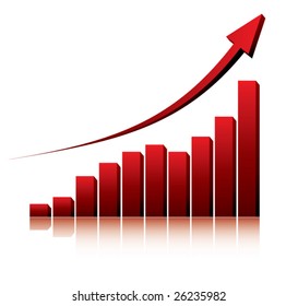 3d graph showing rise in profits or earnings / vector illustration