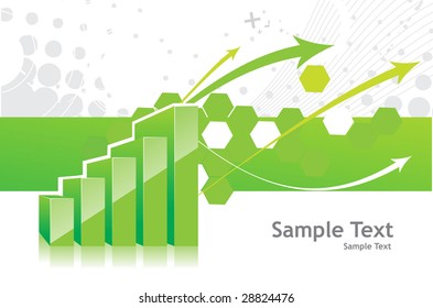 3d graph showing rise in profits or earnings with sample text background . vector illustration