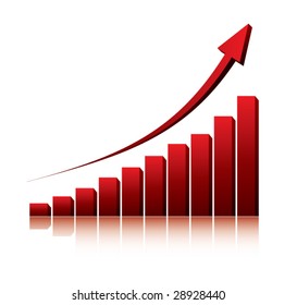 3d graph showing rise in profits or earnings / vector illustration