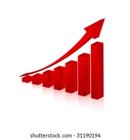 3d graph showing rise in profits or earnings / vector illustration