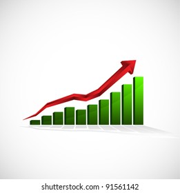 3d graph showing rise in profits or earnings / vector illustration