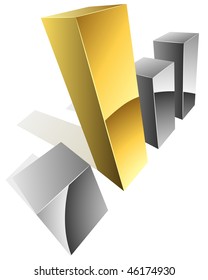 3D graph steel  bars with golden one.