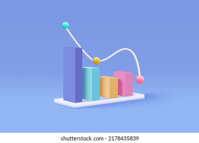 3D graph stock icon with plummeting. Business failure with negative trend concept, growth statistic. 3d representation for finance investment. 3d trading stock icon vector render illustration svg