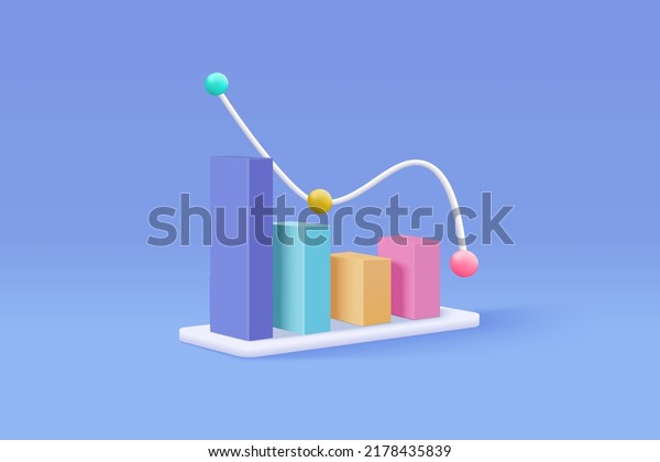 3D graph stock icon with plummeting.\
Business failure with negative trend concept, growth statistic. 3d\
representation for finance investment. 3d trading stock icon vector\
render illustration