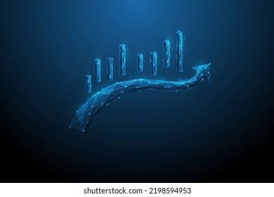 3d graph trading investing digital. business arrow up low poly wireframe. isolated on blue dark background. strategy to successful. trading stock technology. vector illustration digital fantastic.