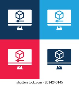 3d Graphics blue and red four color minimal icon set