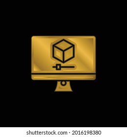 3d Graphics gold plated metalic icon or logo vector