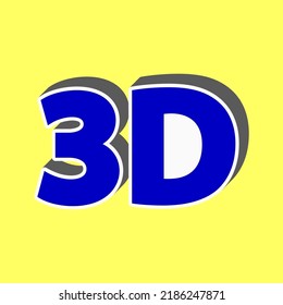 Signo de símbolo gráfico 3d. Icono azul con trazo blanco en 3d en fondo amarillo. Ilustración.
