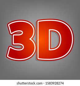 3d graphics symbol sign. Flat red icon with linear white icon with gray shadow at grayish background. Illustration.