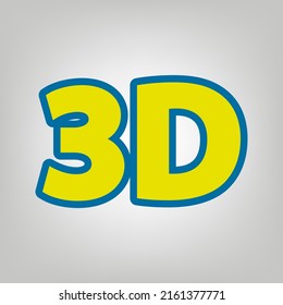 3d graphics symbol sign. Icon in colors of Ukraine flag (yellow, blue) at gray Background. Illustration.