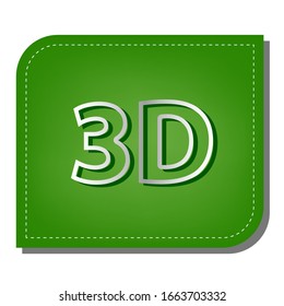 3d graphics symbol sign. Silver gradient line icon with dark green shadow at ecological patched green leaf. Illustration.