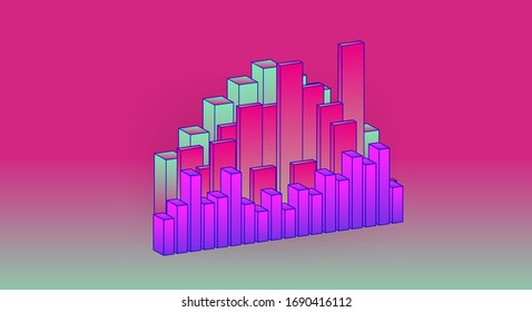 3D graphs, charts, histograms and plots for UI and UX design. Big Data and Statistics concept.